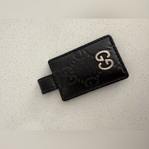 Gucci bag charm embossed GG Black Leather Keychain